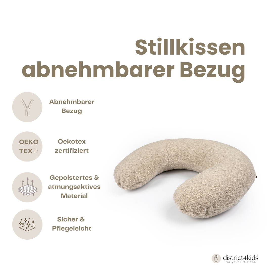 Stillkissen U-Form Teddystoff Bouclé abnehmbaren Bezug – ergonomisch, Oeko-Tex, Halbmond