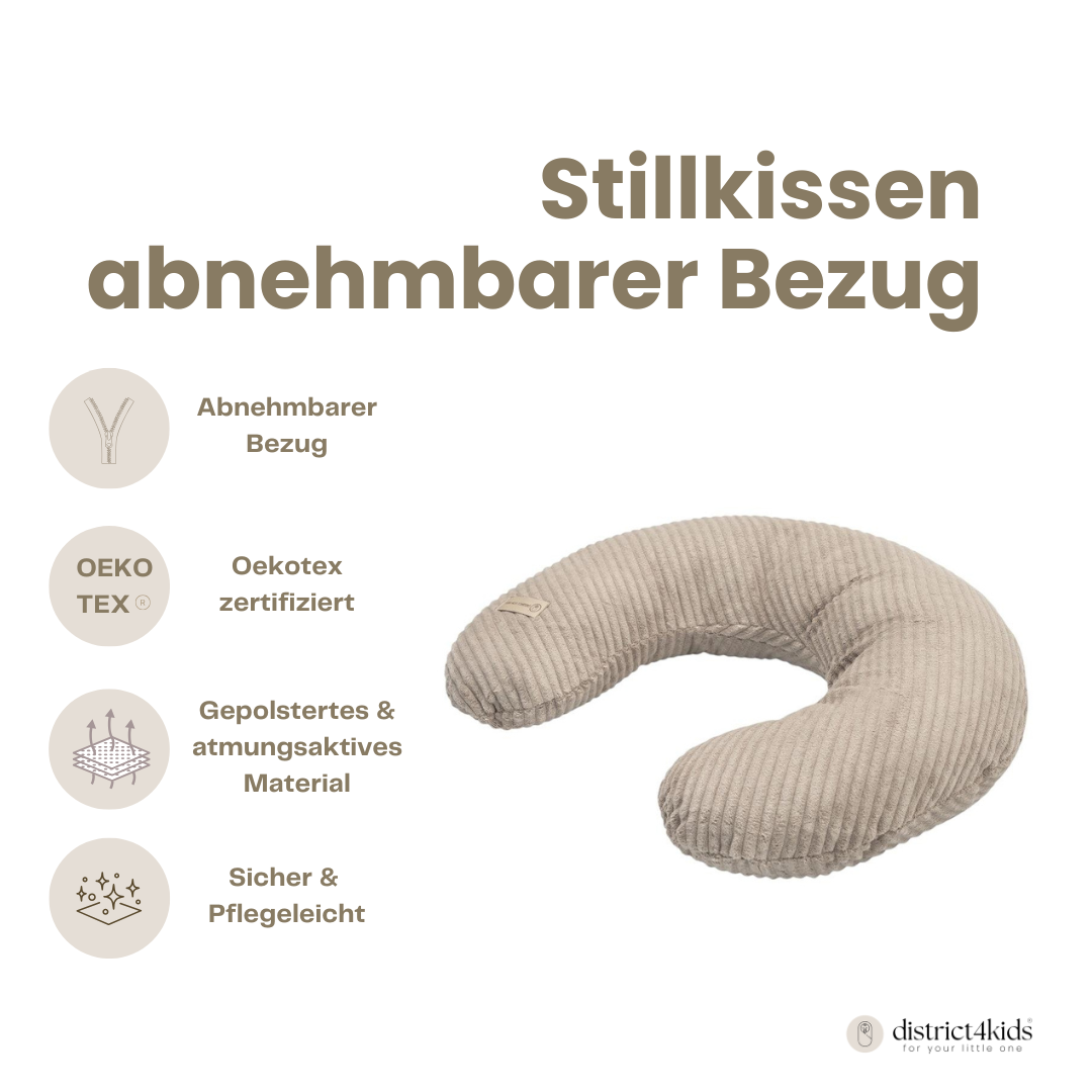 Stillkissen U-Form Cord abnehmbarem Bezug - ergonomisch, Oeko-Tex, Halbmond