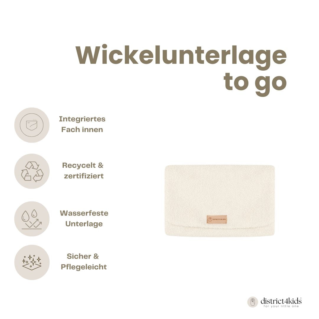 Wickelunterlage Teddystoff Bouclé – Windeltasche für unterwegs inkl. Feuchttücher Tasche