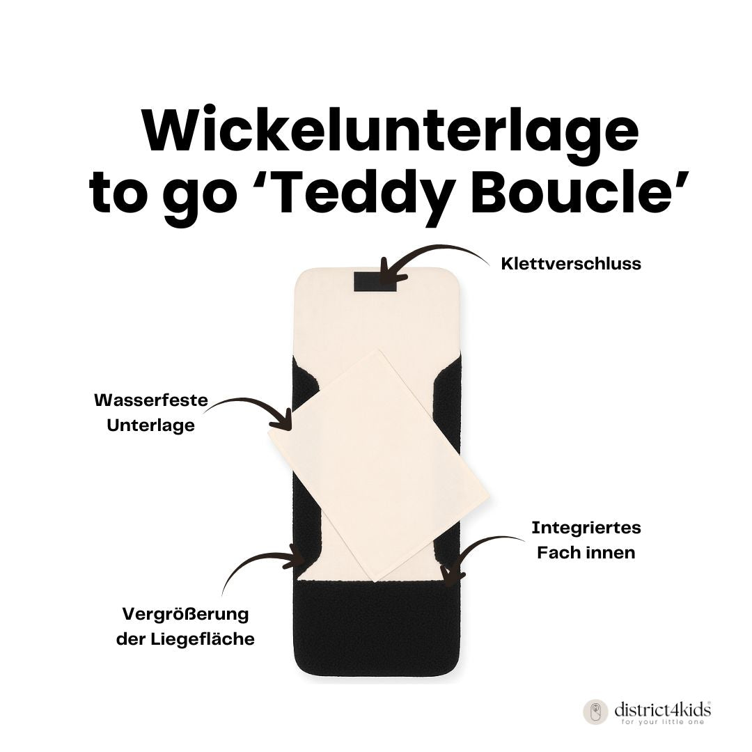Wickelunterlage Teddystoff Bouclé – Windeltasche für unterwegs inkl. Feuchttücher Tasche
