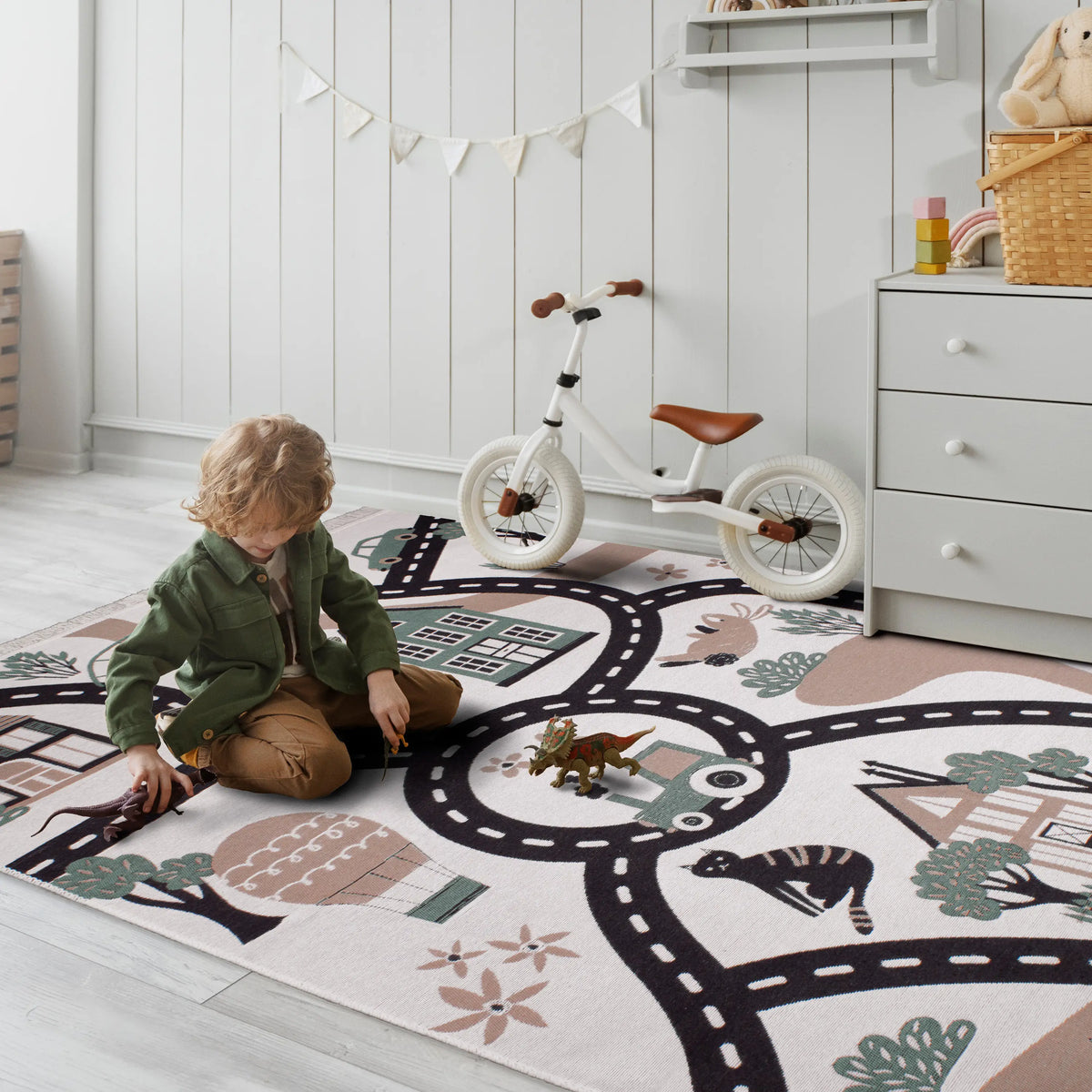 Kinderzimmer Teppich zum Wenden Heimelige Landschaft - Spielstraße