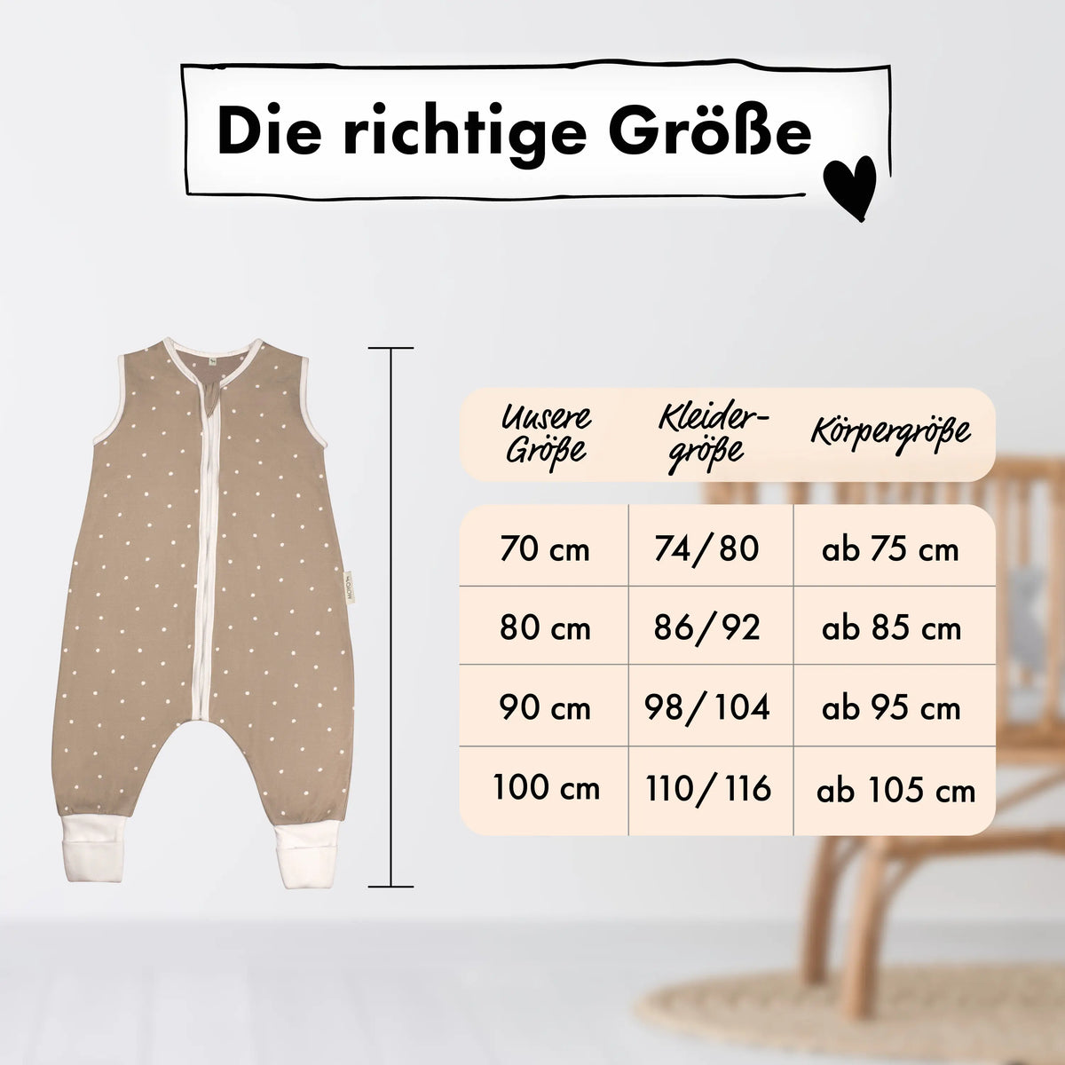 Sommer-Schlafsack mit Füßen Zarter Tupfen Taupe