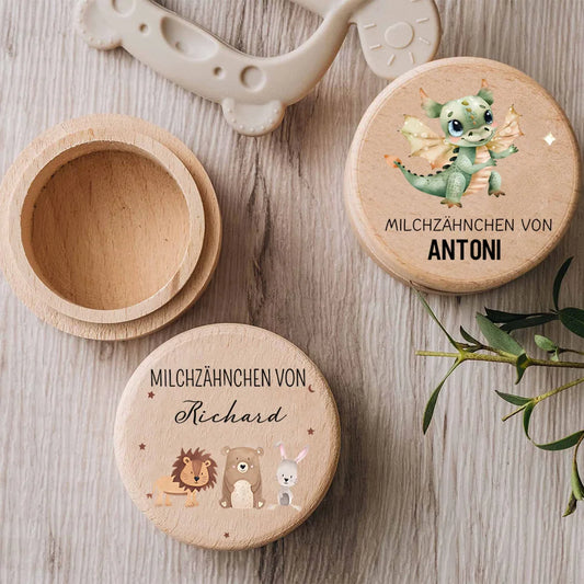 KidzzCamp Personalisierbare Milchzahndose – Holz