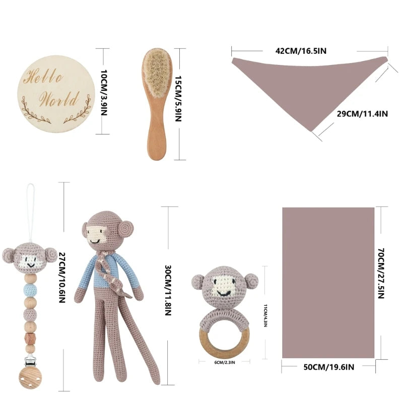 KidzzCamp Baby-Geschenkbox 7-teilig mit gehäkeltem Plüschtier und Musselintuch