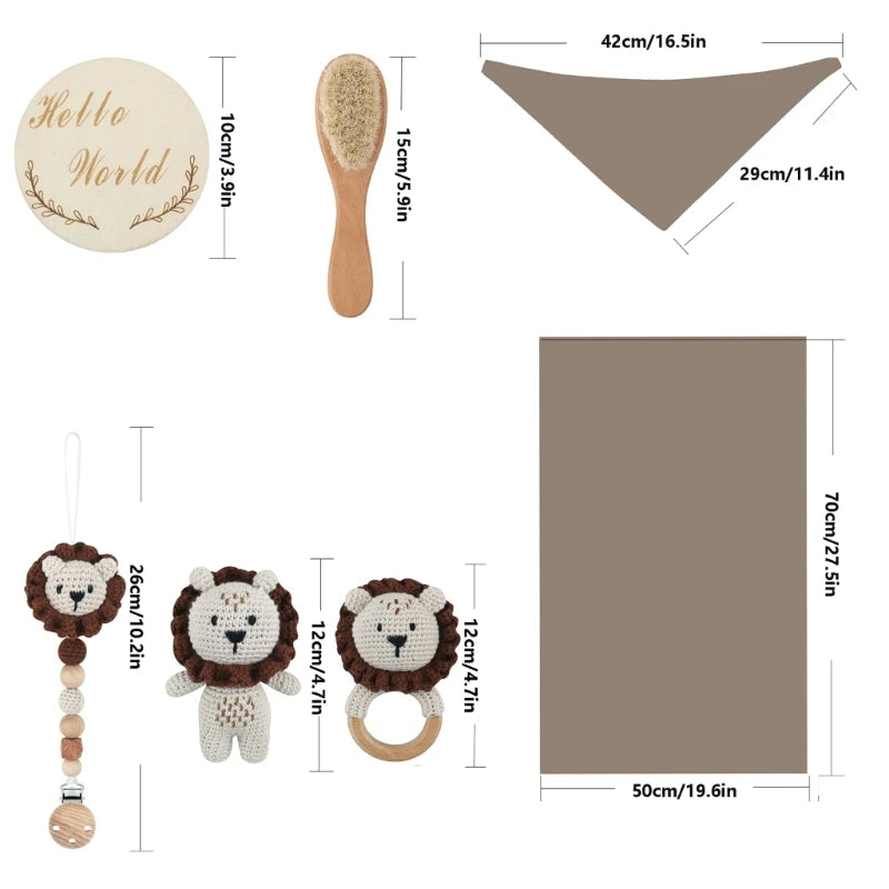 KidzzCamp Baby-Geschenkbox 7-teilig mit gehäkeltem Plüschtier und Musselintuch