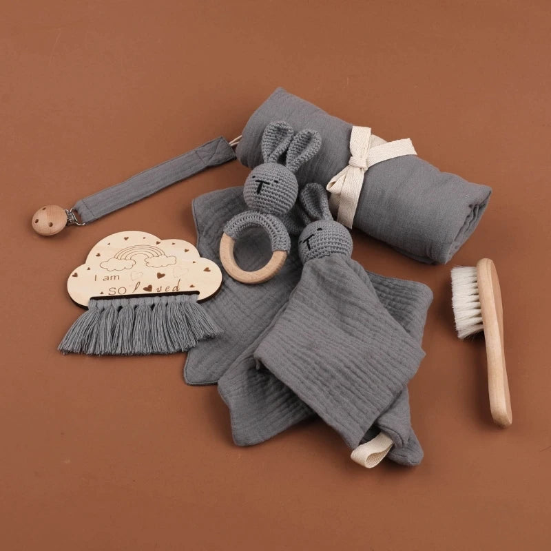 KidzzCamp Baby-Geschenkbox 7-teilig Musselin Hase