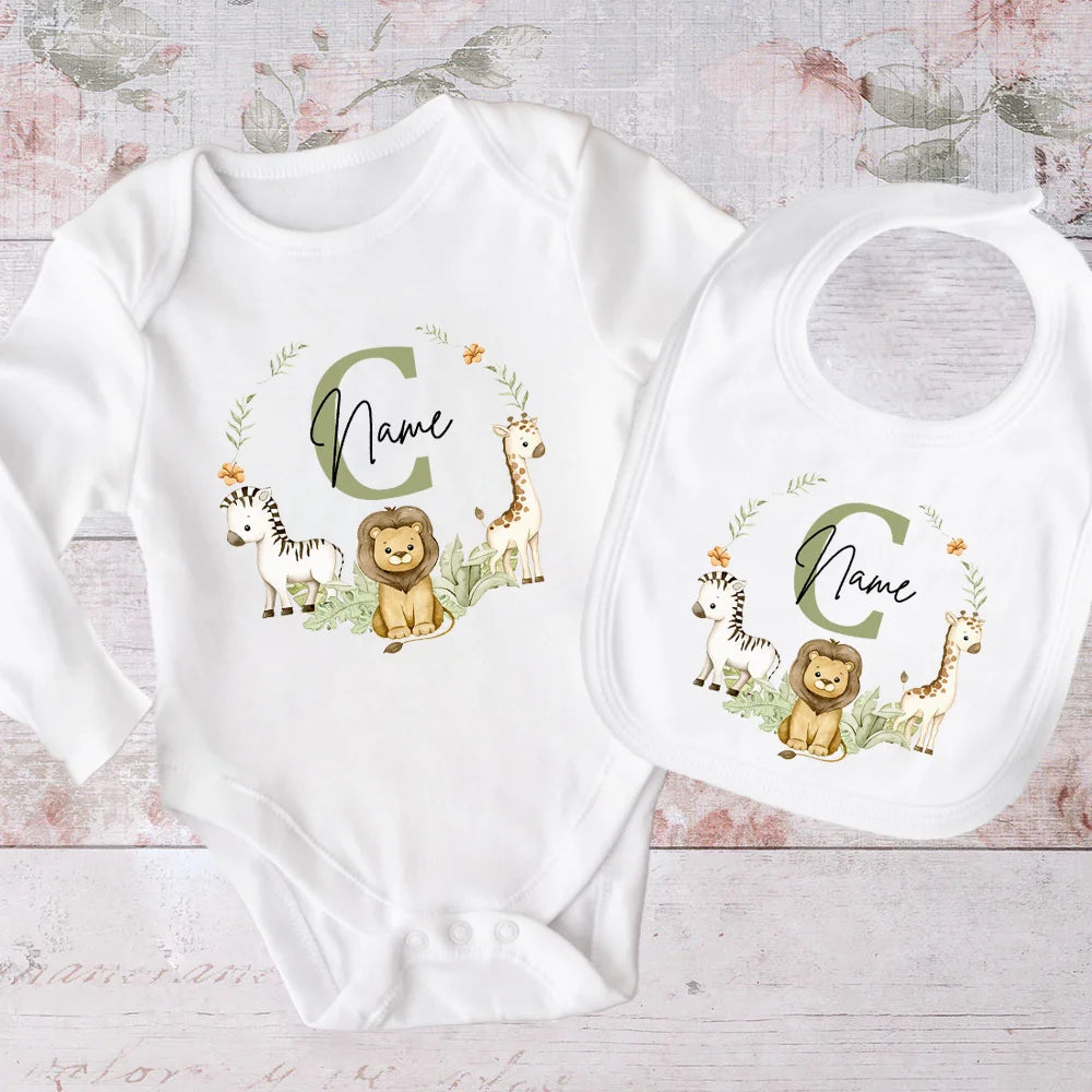 KidzzCamp personalisiertes 2-teiliges Set Baby-Lätzchen und Langarmbody 3-9 Monate