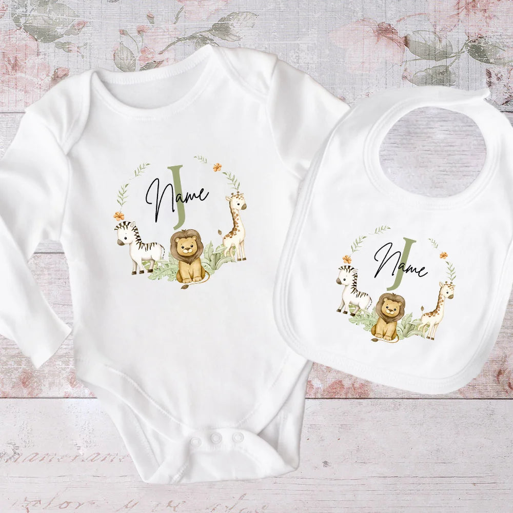 KidzzCamp personalisiertes 2-teiliges Set Baby-Lätzchen und Langarmbody 3-9 Monate