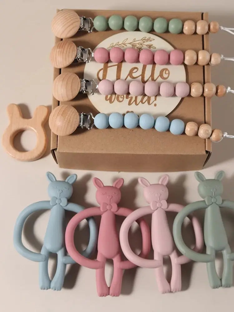 KidzzCamp Baby-Geschenkbox Katze 3-teilig mit Silikon-Beißring