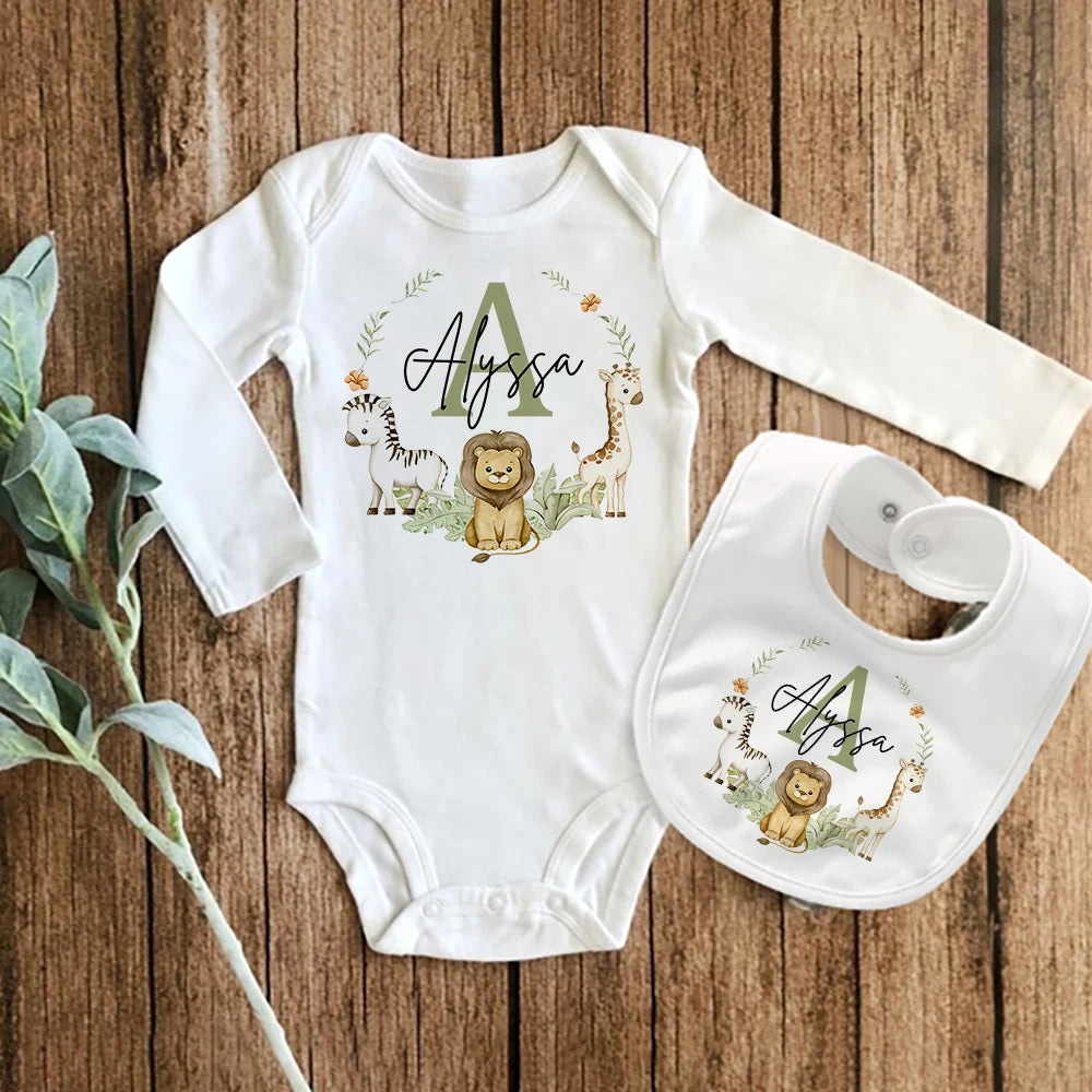 KidzzCamp personalisiertes 2-teiliges Set Baby-Lätzchen und Langarmbody 3-9 Monate