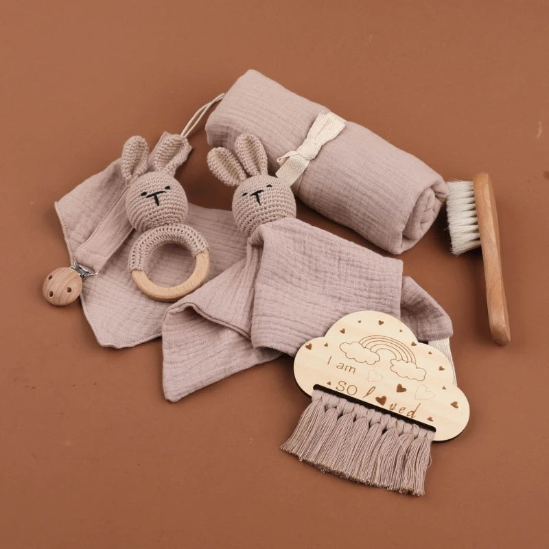 KidzzCamp Baby-Geschenkbox 7-teilig Musselin Hase