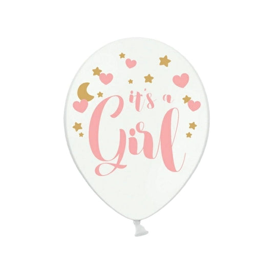 6 Stk. Luftballon Ø30cm "It's a girl" | Weiß Pastell Babyparty Dekoration für Mädchen