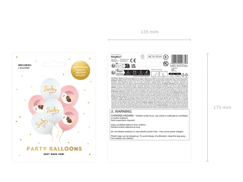 Luftballon Ø30cm "Baby Girl" | 6 Stück - Weiß/Rosa Babyparty Dekoration für Mädchen