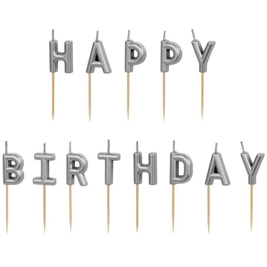 Geburtstagskerzen "Happy Birthday"  2,5 cm | Silber