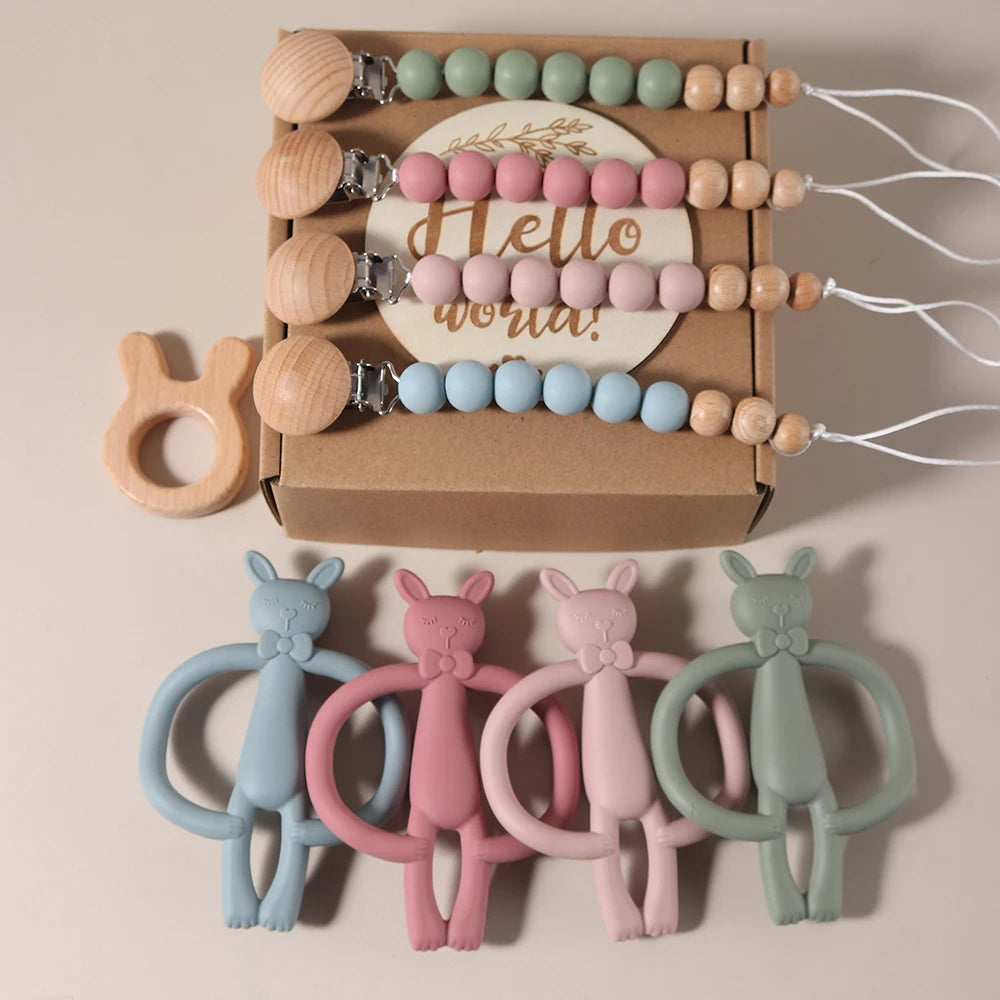 KidzzCamp Baby-Geschenkbox Katze 3-teilig mit Silikon-Beißring