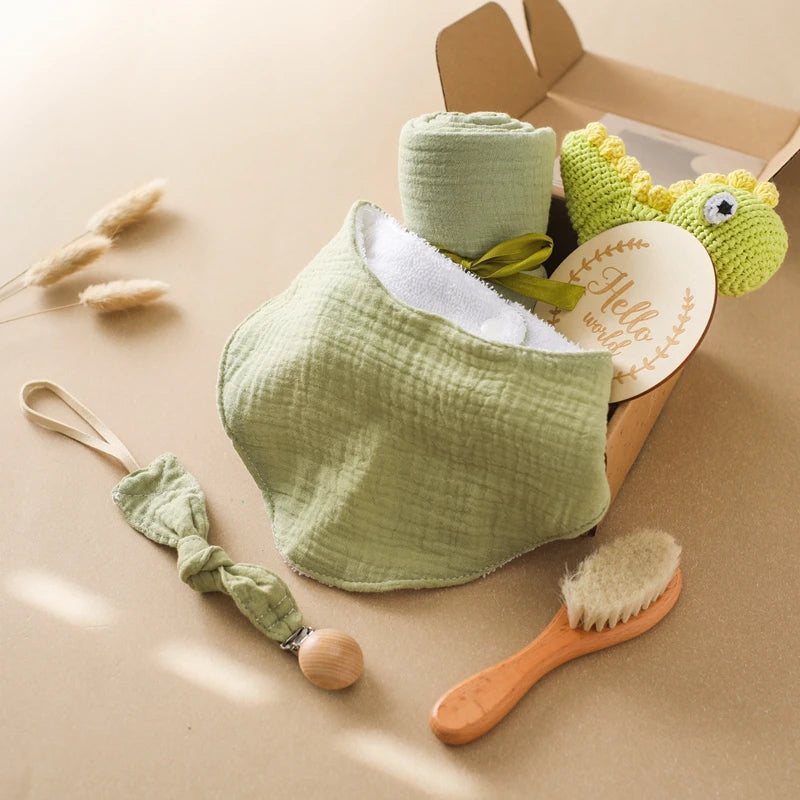 KidzzCamp Baby-Geschenkbox 6-teilig mit Musselin-Tuch 55 x 72 cm