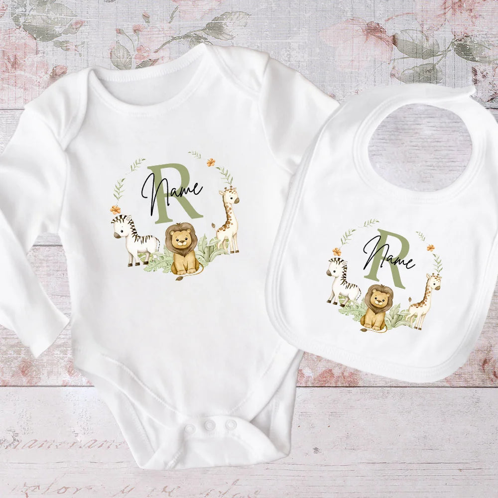 KidzzCamp personalisiertes 2-teiliges Set Baby-Lätzchen und Langarmbody 3-9 Monate