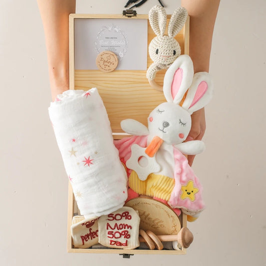KidzzCamp Baby-Geschenkbox Premium 7-teilig in Holzkiste