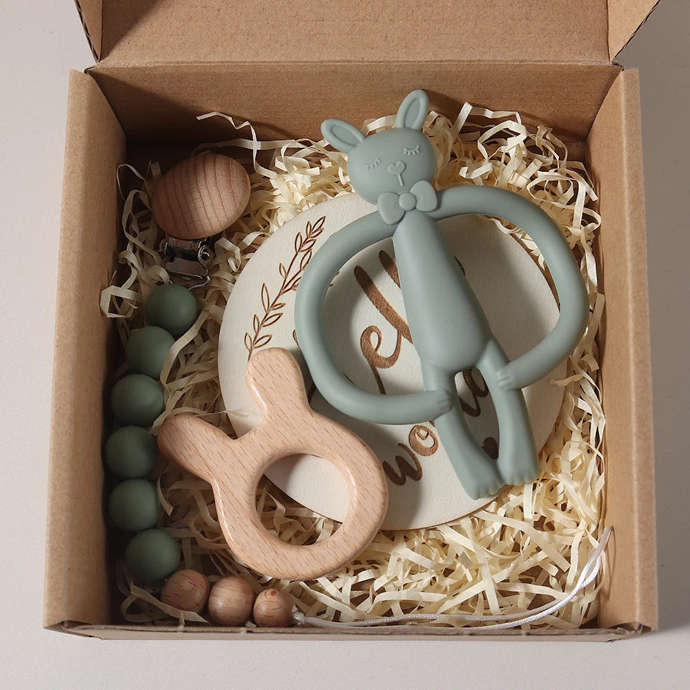 KidzzCamp Baby-Geschenkbox Katze 3-teilig mit Silikon-Beißring