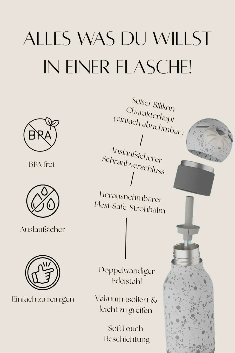 ASOBU Bestie Robbe Trinkflasche 460ml – Kita & Schulanfang 2026