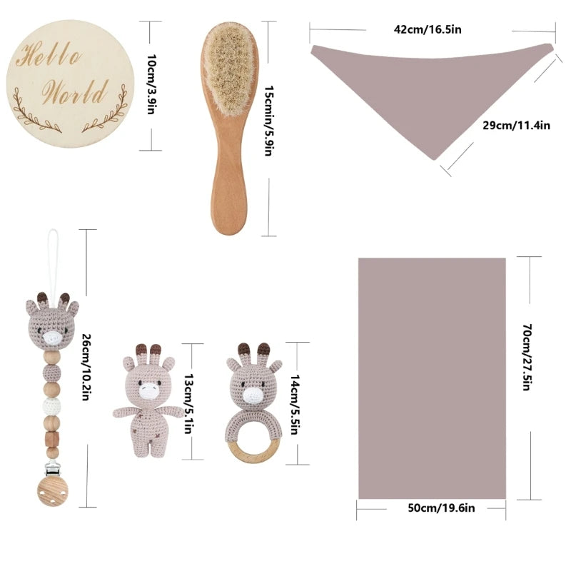 KidzzCamp Baby-Geschenkbox 7-teilig mit gehäkeltem Plüschtier und Musselintuch