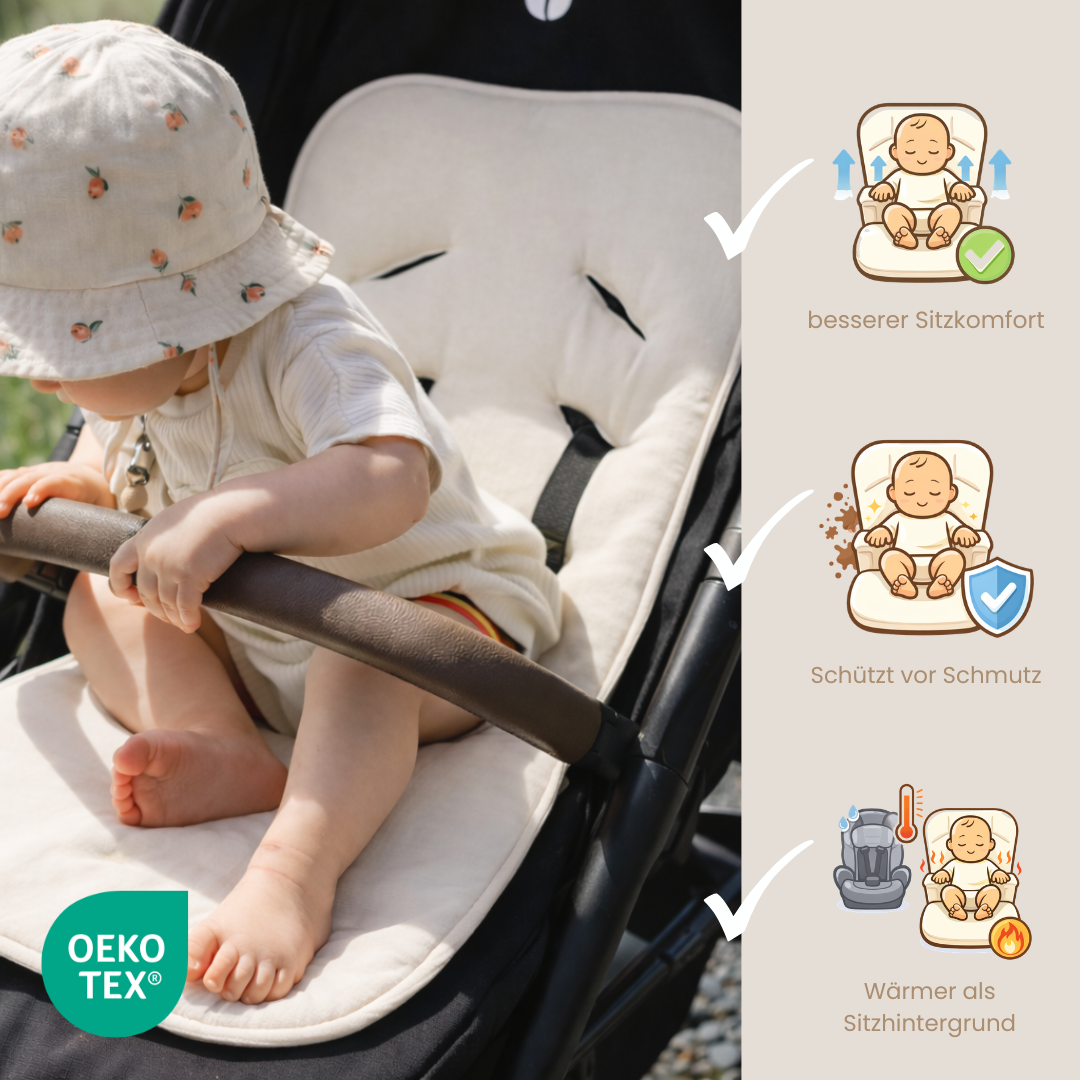 Sitzauflage Bio Baumwolle für den Kinderwagen - universell passend