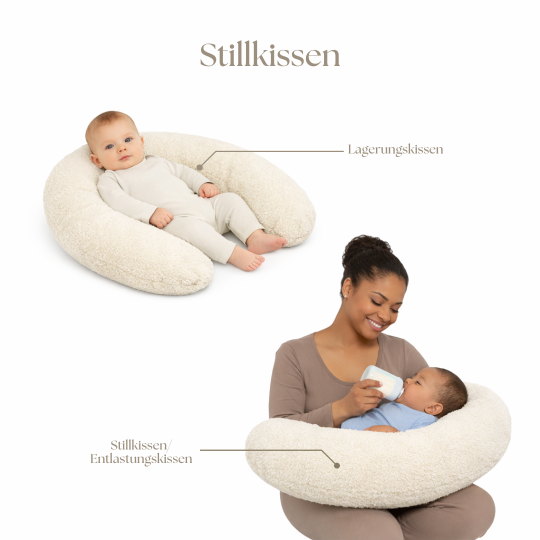 Stillkissen U-Form Teddystoff Bouclé abnehmbaren Bezug – ergonomisch, Oeko-Tex, Halbmond