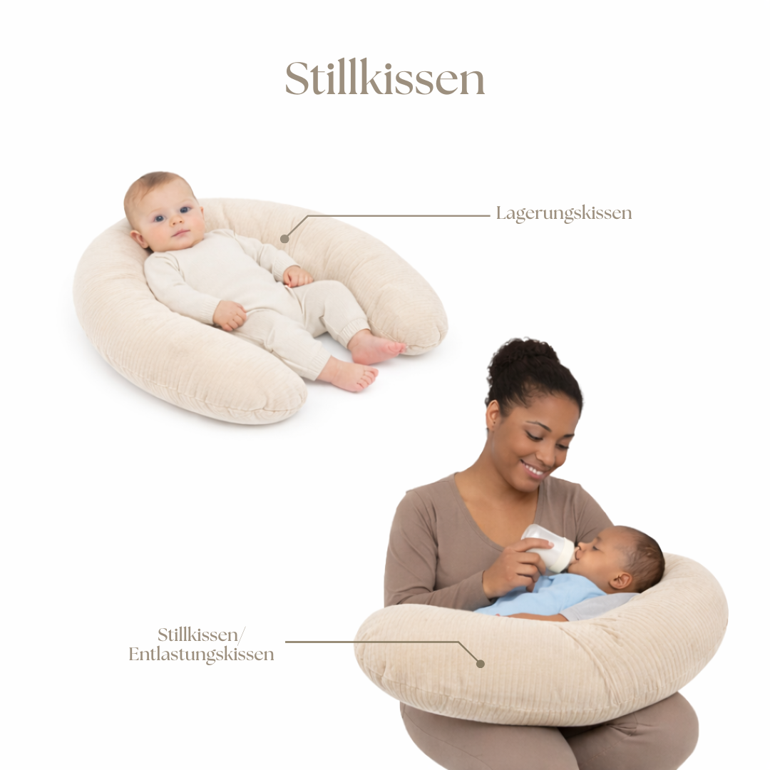 Stillkissen U-Form Cord abnehmbarem Bezug - ergonomisch, Oeko-Tex, Halbmond