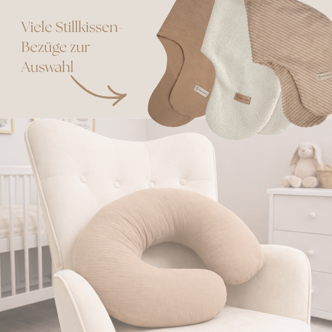 Stillkissen U-Form Musselin abnehmbaren Bezug – ergonomisch, Oeko-Tex, Halbmond