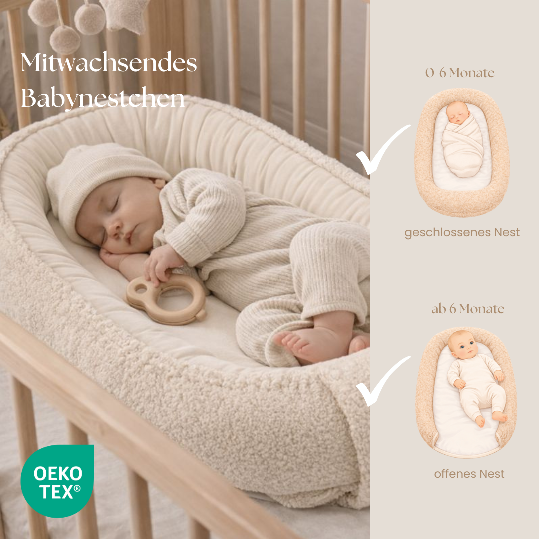 Babynestchen Teddystoff-Bouclé – mitwachsender Baby-Kokon