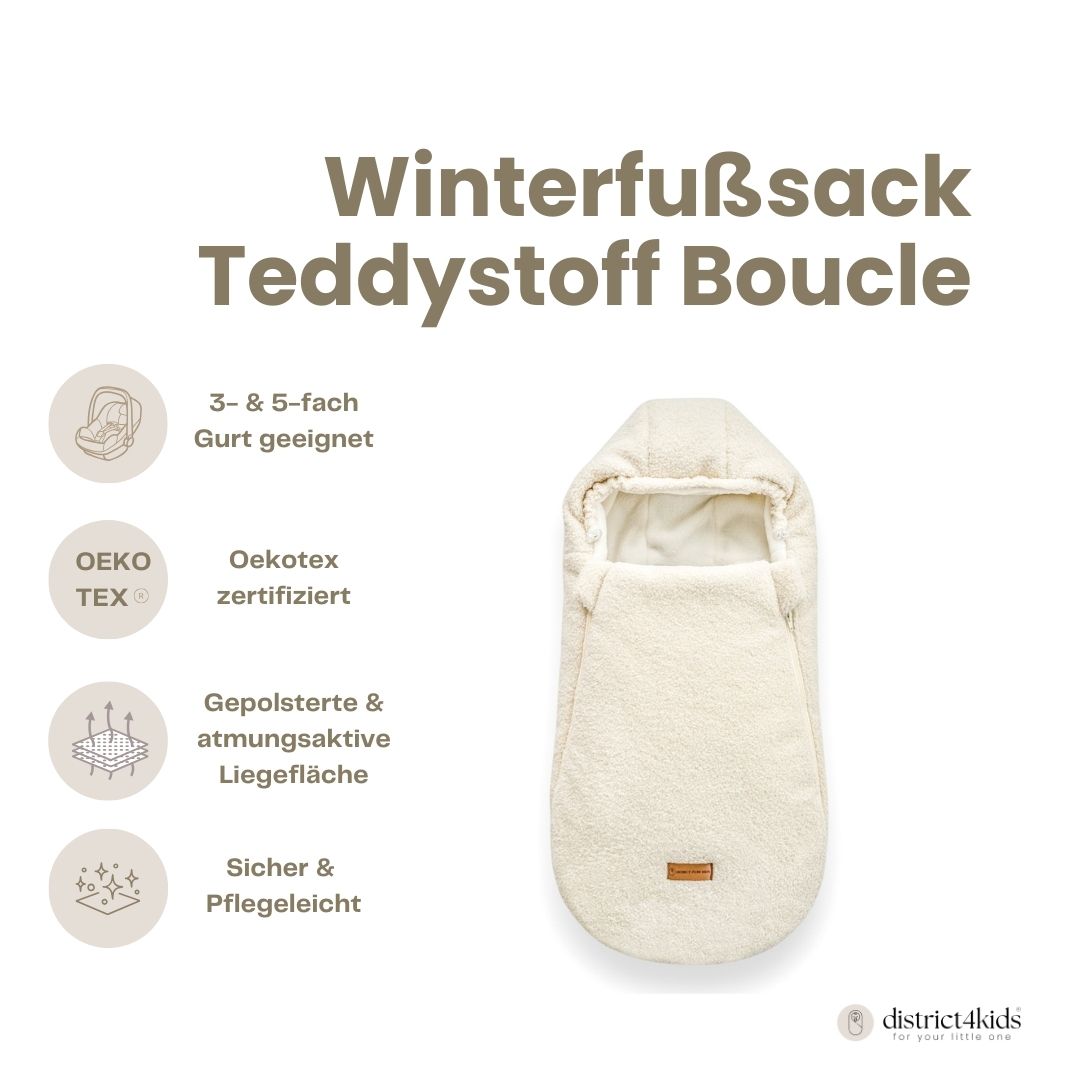 Winterfußsack Teddystoff Bouclé – für Kinderwagen & Autoschale