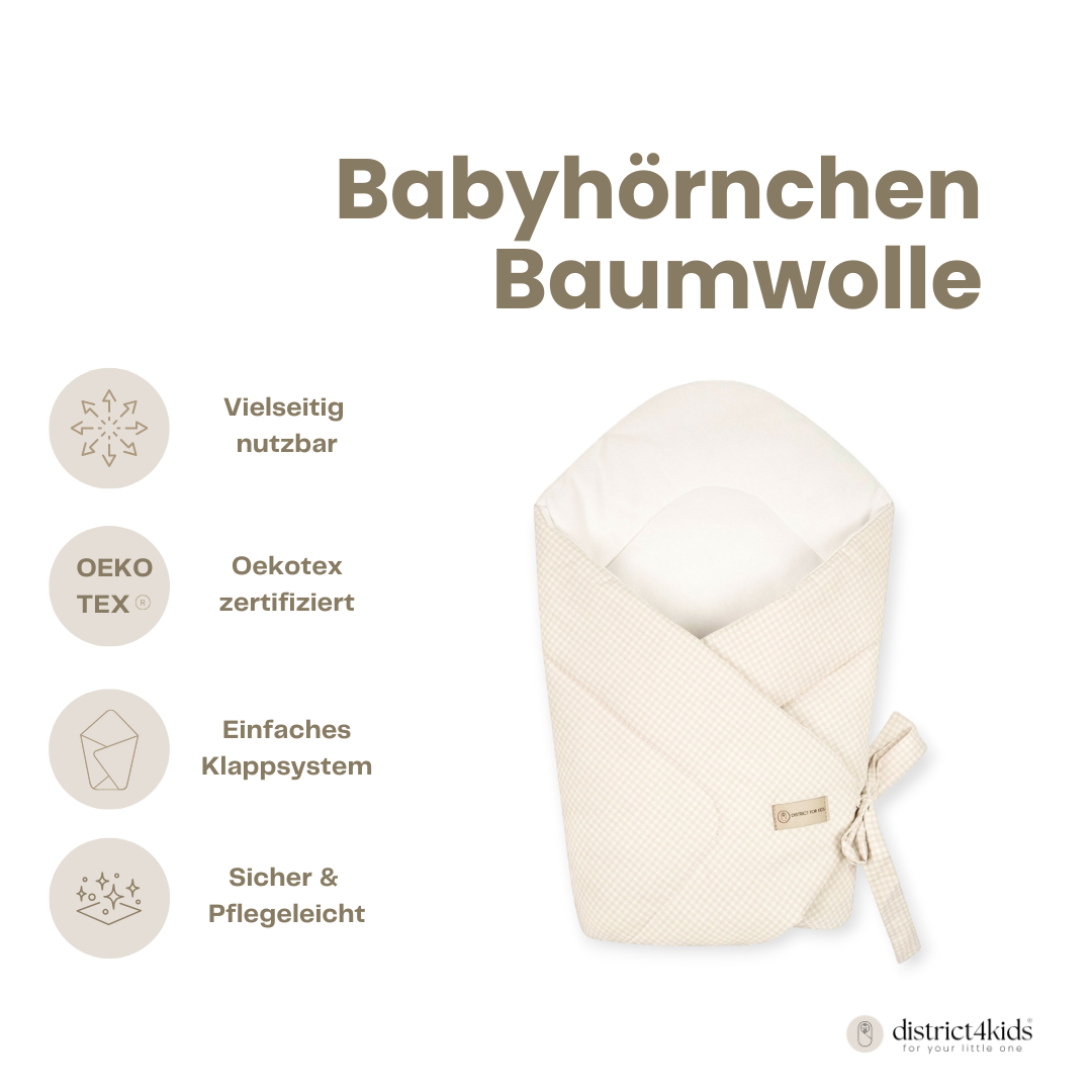 Babyhörnchen Baumwolle kariert – Puckdecke & Einschlagdecke