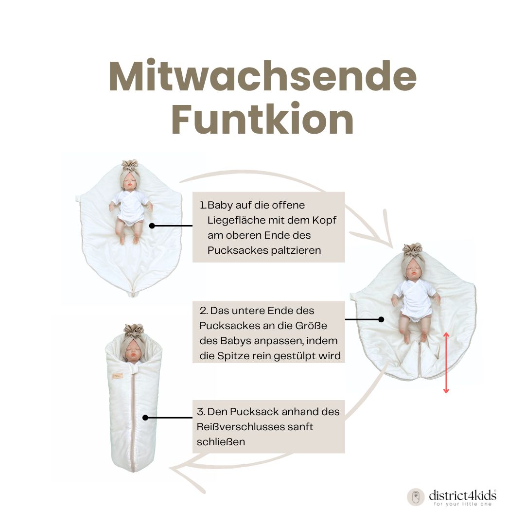 Pucksack Bio-Baumwolle mitwachsend - Ganzjahres Schlafsack für Babys