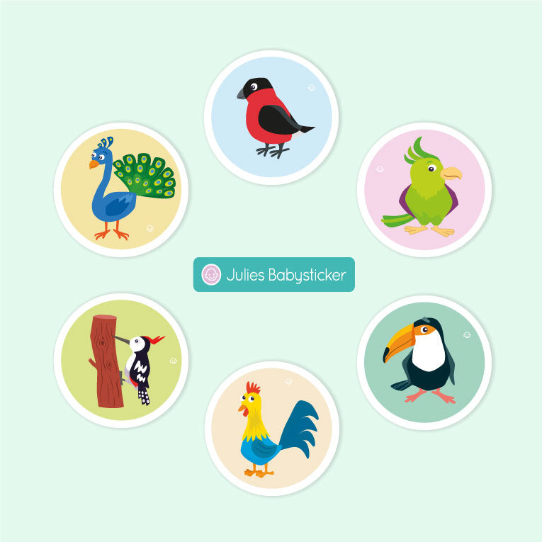Bunte Vögel Textilaufkleber Set – Hochwertige Stoffsticker  Wiederverwendbare Dekorative Aufkleber  Tiermotive