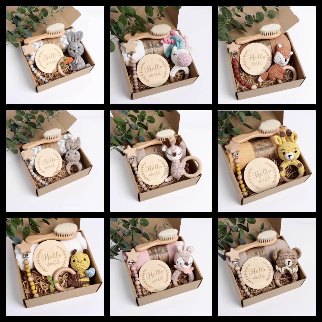 KidzzCamp KidzzCamp Baby-Geschenkbox 5-teilig mit Musselin-Pucktuch 120 x 120 cm