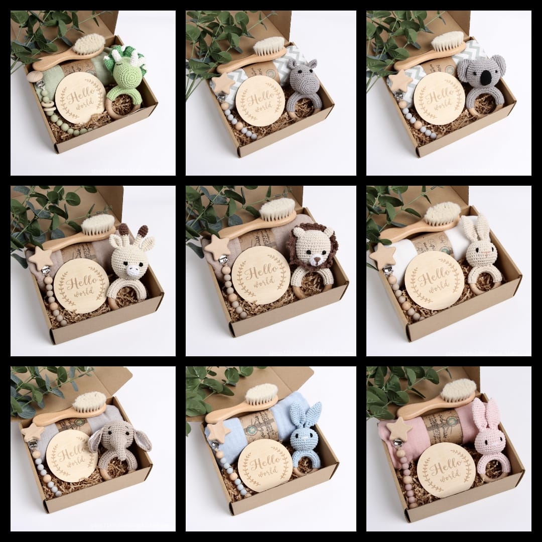 KidzzCamp KidzzCamp Baby-Geschenkbox 5-teilig mit Musselin-Pucktuch 120 x 120 cm