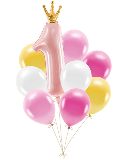 Ballon Set "1. Geburtstag" Mädchen | Rosa - 30x92 cm - 9St.