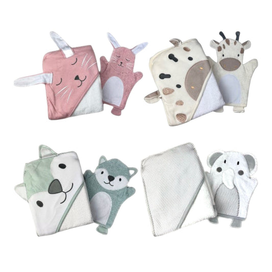 KidzzCamp 2er Pack Baby Badeset Kapuzen Badetuch & Waschhandschuh