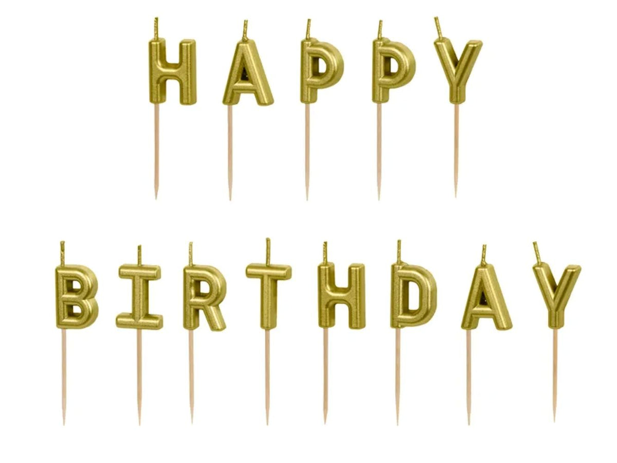 Geburtstagskerzen "Happy Birthday" 2,5 cm | Gold