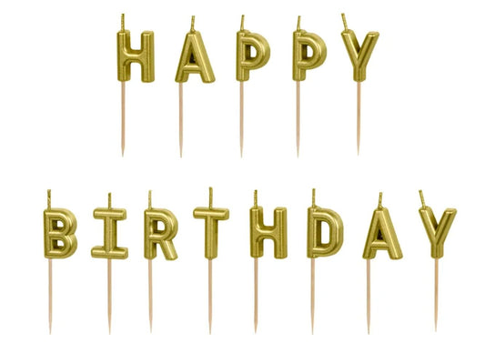 Geburtstagskerzen "Happy Birthday" 2,5 cm | Gold