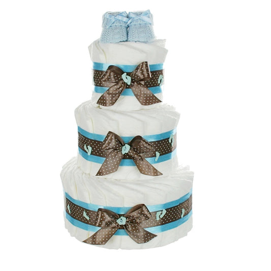 KidzzCamp großes Windeltorte blau Babybooties  3-stöckig