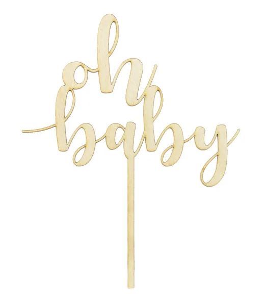 KidzzCamp Cake Topper "oh baby", Holz, 17cm | Kuchentopper Babyparty