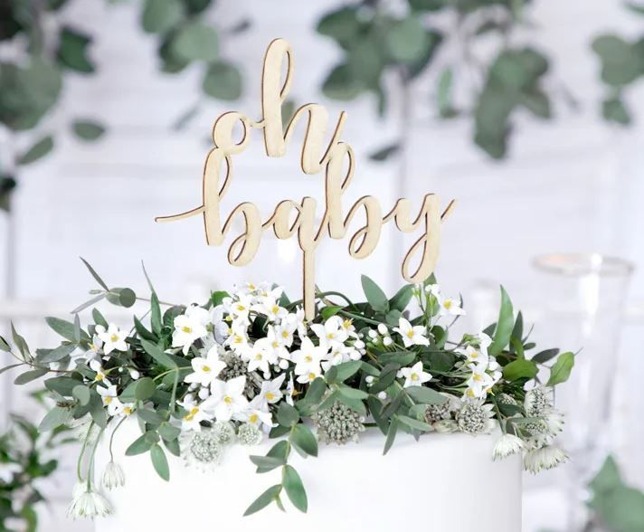 KidzzCamp Cake Topper "oh baby", Holz, 17cm | Kuchentopper Babyparty