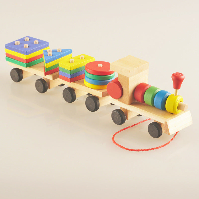 Holzzug, dreiteiliger Traktor, Spielzeug, Kinder Intelligenz Puzzle Spielzeug, Lernspielzeug