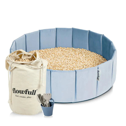 Flowfull® Indoor Würfel-Sandkasten SET (Becken + Holzwürfel)