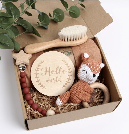 KidzzCamp KidzzCamp Baby-Geschenkbox 5-teilig mit Musselin-Pucktuch 120 x 120 cm