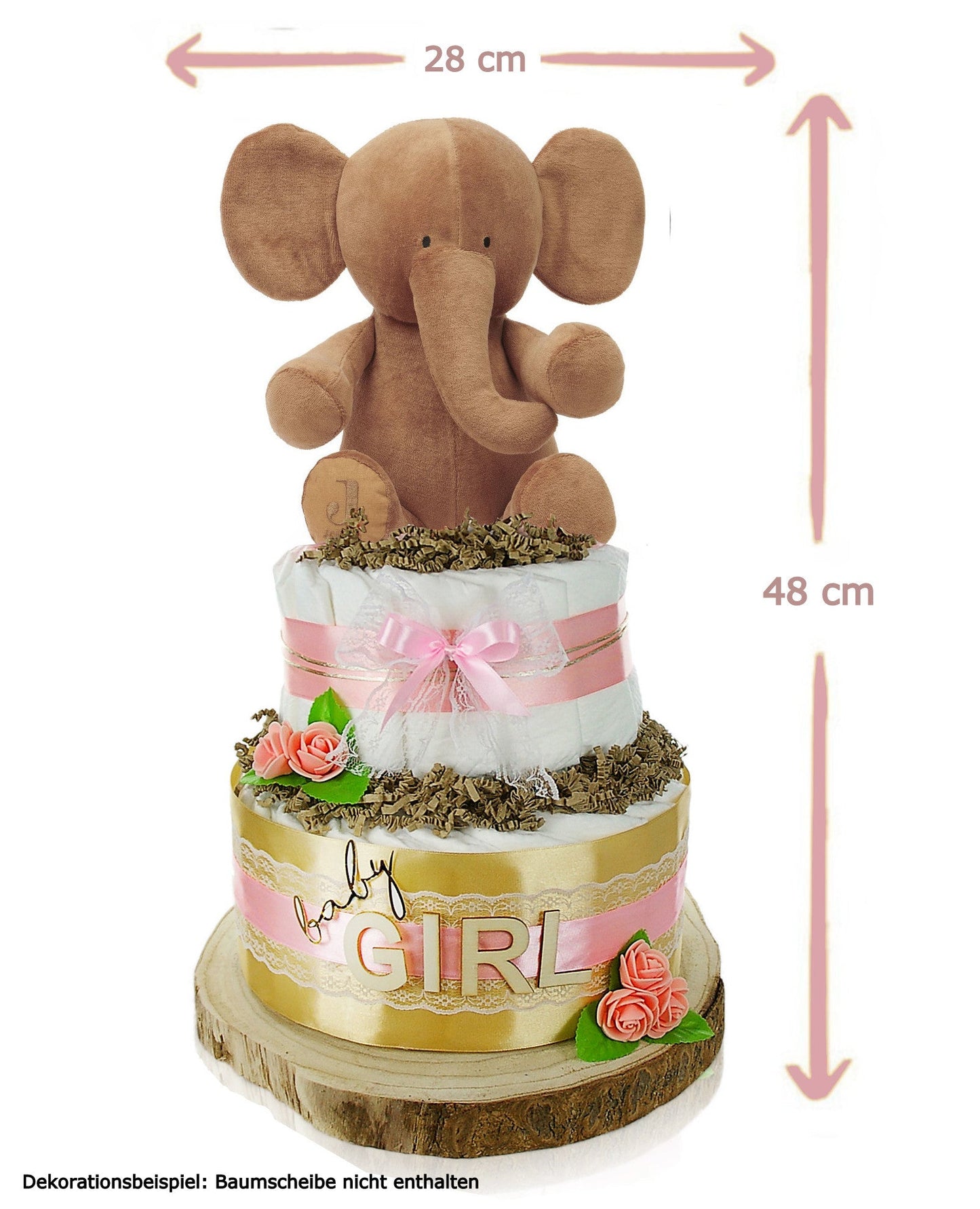 KidzzCamp Windeltorte „Little Peanut“ mit großem personalisierbarem Kuscheltier Elefant