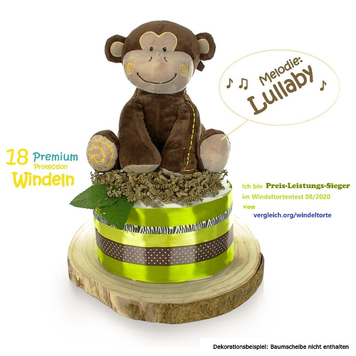 KidzzCamp Windeltorte "Safari" neutral mit großerAffen Spieluhr