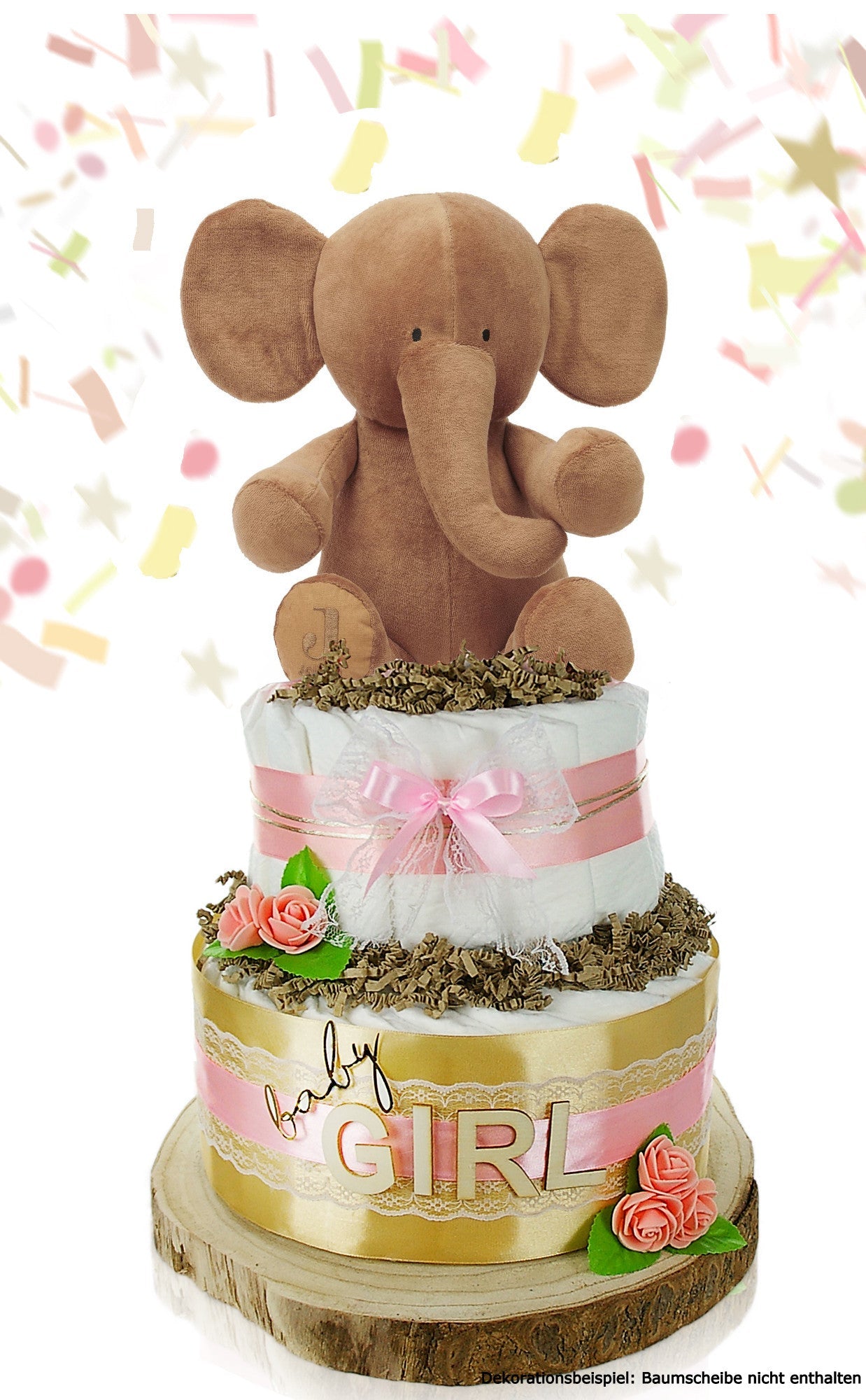 KidzzCamp Windeltorte „Little Peanut“ mit großem personalisierbarem Kuscheltier Elefant