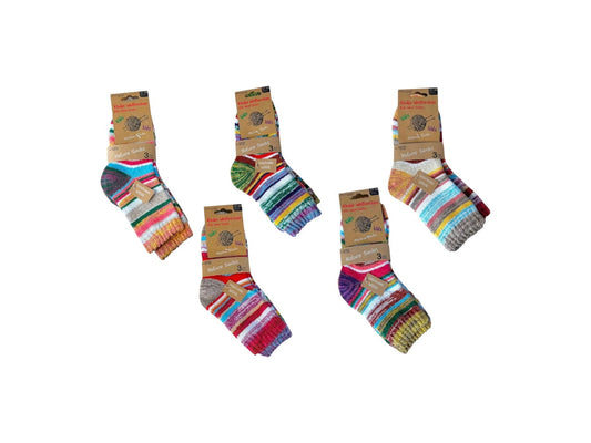 Kinder Wollsocken 3er Pack geringelte Strümpfe Wintersocken für Kinder